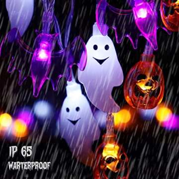Halloween Lights, 16 FT 30 LED Waterproof 3D Pumpkin Bat Ghost Battery Operated String Lights with T...
