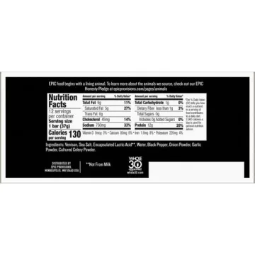 EPIC Venison Sea Salt & Pepper Bars - 12ct, Keto Friendly