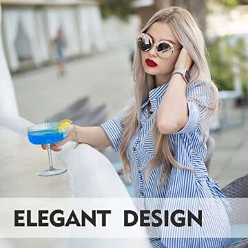 ROXBURGH Martini Glasses | Vintage Art Deco Crystal Champagne Coupe Glasses Set of 4 with 4 Cocktail Picks | 9 oz Ribbed Classic Cocktail Glassware for Champagne, Wine and Manhattan