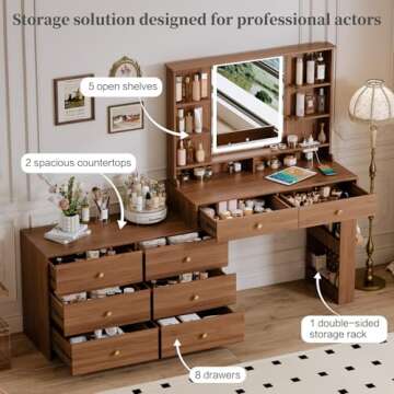 Makeup Vanity Desk with large mirror and lights&Charging Station,Modern Corner Makeup Vanity Table w...