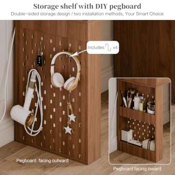 Makeup Vanity Desk with large mirror and lights&Charging Station,Modern Corner Makeup Vanity Table with 8 Storage Drawers and 8 Shelves,Makeup Table for Bedroom,Dressing Table with nightstand,Walnut