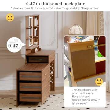 Makeup Vanity Desk with large mirror and lights&Charging Station,Modern Corner Makeup Vanity Table with 8 Storage Drawers and 8 Shelves,Makeup Table for Bedroom,Dressing Table with nightstand,Walnut