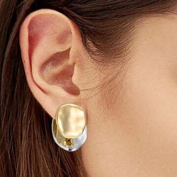 ABILITH Gold and Silver Hoops Earrings,Two Tone Earrings for Women,Mix Color Chunky Studs,Hypoallergenic Earrings for Teen