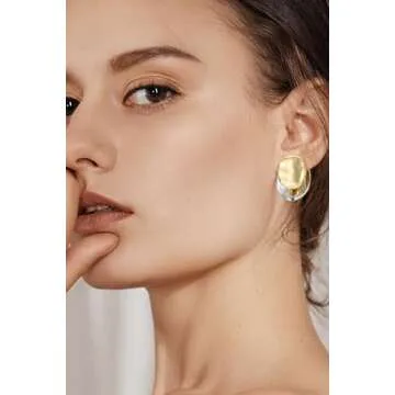 ABILITH Gold and Silver Hoops Earrings,Two Tone Earrings for Women,Mix Color Chunky Studs,Hypoallergenic Earrings for Teen