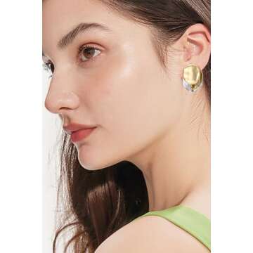 ABILITH Gold and Silver Hoops Earrings,Two Tone Earrings for Women,Mix Color Chunky Studs,Hypoallergenic Earrings for Teen