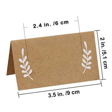 Supla 100 Pcs Place Cards with White Laurel Leaves Kraft Paper Cards Rustic Wedding Table Name Numbe...