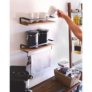 Peter's Goods Rustic Floating Wall Shelves with Rails - Decorative Storage for Kitchen, Bathroom, an...