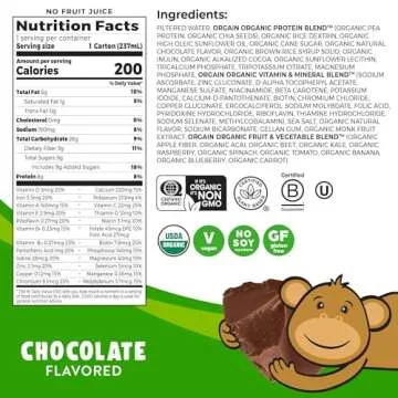 Orgain Organic Kids Nutritional Vegan Protein Shake, Chocolate - Healthy Kids Snacks, 8g Plant Prote...
