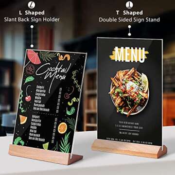 TONICE® 5x7 Acrylic Sign Holder T Shape Clear Frames with Wood Base