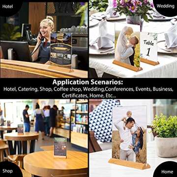 Versatile Acrylic Sign Holder with Wood Base Display Frame