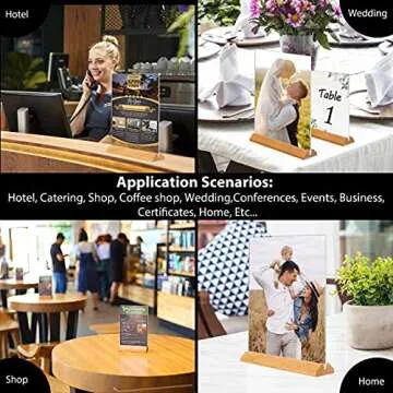 Versatile Acrylic Sign Holder with Wood Base Display Frame