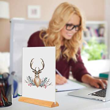 Versatile Acrylic Sign Holder with Wood Base Display Frame