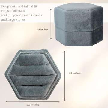 Velvet Ring Box Wedding Day | 2-in-1 Elegant Dusty Blue Engagement Ring Box | 3 Slot Ring Box or Dou...