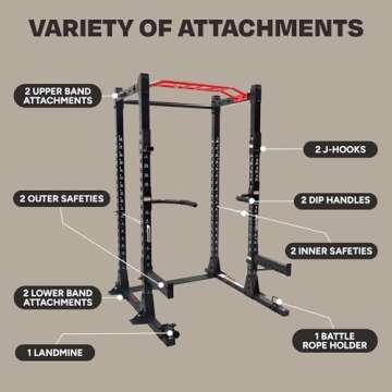 Inspire Fitness FPC1 Full Power Cage Gym Equipment for Home - Power Rack with Battle Rope, Dip, and Landmine Attachments - Squat Rack for Home Gym - Strength Training Smith Machine with Attachments