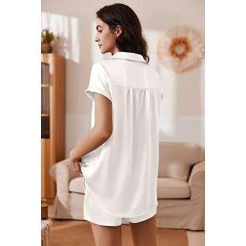 Ekouaer Women Casual 2 Piece Tracksuit Loose Button Blouse Shirt Top High Wasit Elastic Shorts Set Loungewear Summer Outfits White XL