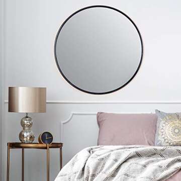 Habitat Decor Adelina Circular Black Metal and Glass Wall Mount Modern Mirror
