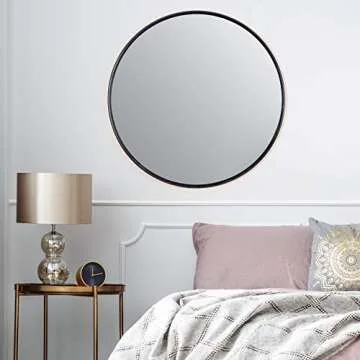 Habitat Decor Adelina Circular Black Metal and Glass Wall Mount Modern Mirror