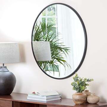 Habitat Decor Adelina Circular Black Metal and Glass Wall Mount Modern Mirror