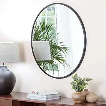 Habitat Decor Adelina Circular Black Metal and Glass Wall Mount Modern Mirror