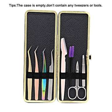Ms.Queen Tweezers Case for Eyelash Extension,Scissors Lash Brush Eyebrow Razors and Tweezers Kit Premium Empty PU Storage Bag