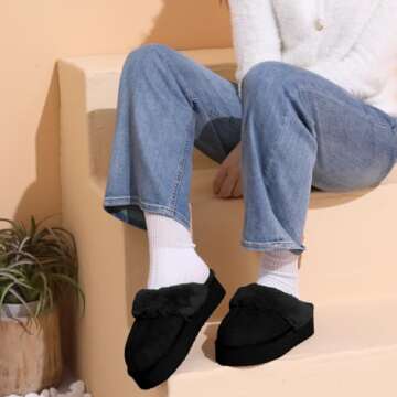 OOW Fuzzy Platform Slippers for Women Cozy Womens Platform Slippers Winter House Slippers for Women Indoor and Outdoor