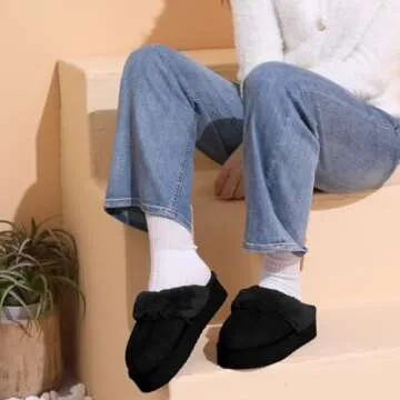 OOW Fuzzy Platform Slippers for Women Cozy Womens Platform Slippers Winter House Slippers for Women Indoor and Outdoor