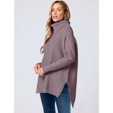 ANRABESS Women's Oversized Turtleneck Batwing Sleeve Spilt Casual Loose Knit Tunic Pullover Sweater Tops 2025 Fall Outfits Purple X-Large