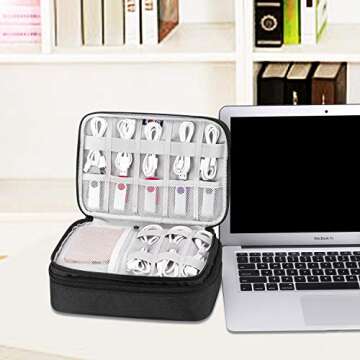 BUBM Travel Electronic Organizer, Double Layer Gadget Storage Bag for Cables, Cord, USB Flash Drive, Power Bank and More-a Sleeve Pouch