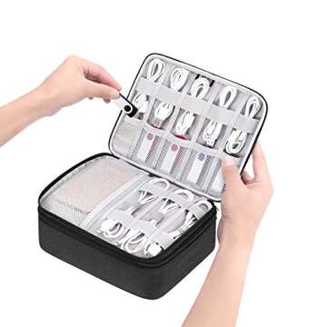 BUBM Travel Electronic Organizer, Double Layer Gadget Storage Bag for Cables, Cord, USB Flash Drive, Power Bank and More-a Sleeve Pouch