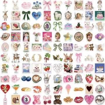 Vintage Aesthetic Stickers for Girls,100PCS Pink Y2K Stickers,Cute Retro Journaling Scrapbooking Sti...