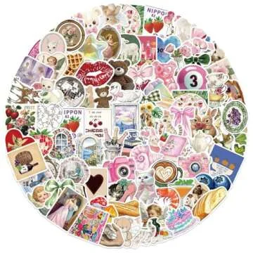 Vintage Aesthetic Stickers for Girls,100PCS Pink Y2K Stickers,Cute Retro Journaling Scrapbooking Stickers Pack for Adult Women Teen,Waterproof Vinyl Decals for Water Bottle Laptop Stickers B (Y2K100)