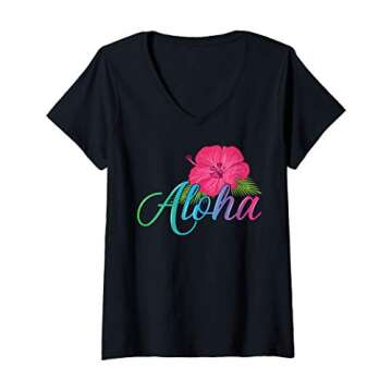 Womens Aloha Hawaii from the Island - Feel the Aloha Flower Spirit! V-Neck T-Shirt