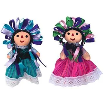 ALKIMIA INC Mexican Handmade Traditional Rag Dolls 2 Pack - 7 inches - Pink & Blue