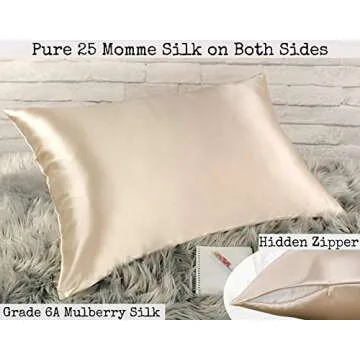 Celestial Silk 100% Silk Pillowcase for Hair Zippered Luxury 25 Momme Mulberry Silk Charmeuse Silk on Both Sides of Pillow Cover -Gift Wrapped- (Queen, Taupe)