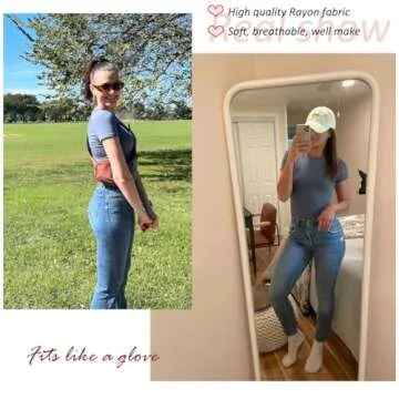 Dwnval Women Sexy Basic T Shirts Tops Spring Summer Short Sleeve Crewneck Slim Fit Cute Crop Top Blouses(Haze Blue, XXL)