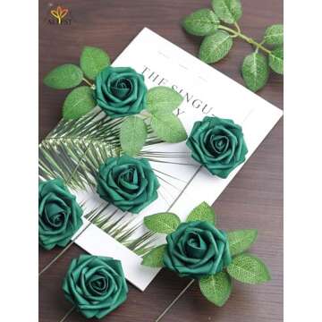 25pcs Artificial Flowers，Real Touch Artificial Foam Roses Decoration DIY for Wedding Bridesmaid Bridal Bouquet Centerpieces Party (25, Army Green)