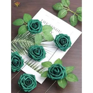 25pcs Artificial Flowers，Real Touch Artificial Foam Roses Decoration DIY for Wedding Bridesmaid Bridal Bouquet Centerpieces Party (25, Army Green)