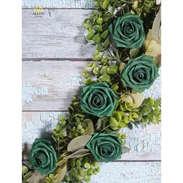 25pcs Artificial Flowers，Real Touch Artificial Foam Roses Decoration DIY for Wedding Bridesmaid Bridal Bouquet Centerpieces Party (25, Army Green)