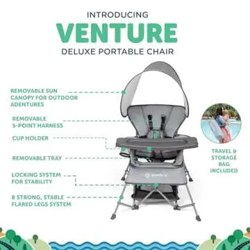 Baby Delight Go with Me Venture Portable Chair | Indoor and Outdoor | Sun Canopy | 3 Child Growth Stages | Elephant Grey