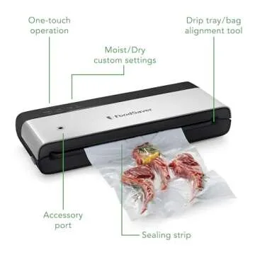 FoodSaver PowerVac Compact Vacuum Sealing Machine, Stainless Steel & Black, Vertical Storage, VS0150 | Preserves freshness, reduces bag waste, for both dry and wet food