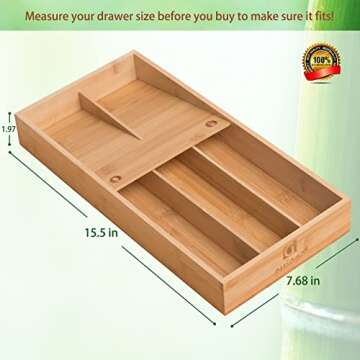 guiogc Bamboo Silverware Organizer, Kitchen Silverware Drawer Organizer, Utensil Tray Holder, Cutler...