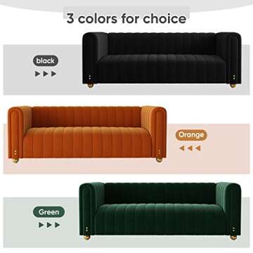 SLEERWAY Orange Velvet Couch, 80 Inch Wide Mid-Century Modern Sofa Velvet Tufted Upholstered Velvet Sofa Love Seats Sofa with Golden Leg, 3 Seat Sofa Big Comfy Couch Sofas for Livingroom (Orange)