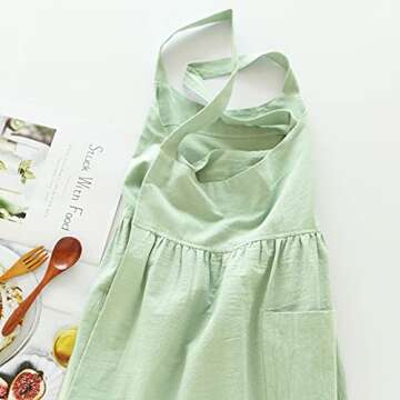 Cotton Linen Apron Cross Back Work Apron for Women with Pockets Pinafore Dress X Cross Halter Apron ...