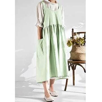 Cotton Linen Apron Cross Back Work Apron for Women with Pockets Pinafore Dress X Cross Halter Apron for Baking Chef Gardening (2 Pack-Beige+Light Green)
