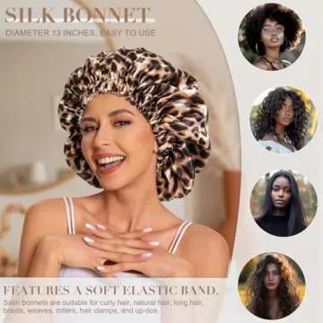 Satin Bonnet Silk Bonnet Hair Bonnet for Sleeping-Slouchy Beanie Hat Satin Sleep Cap for Women's Natural & Curly Hair(Leopard)