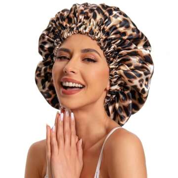 Satin Bonnet Silk Bonnet Hair Bonnet for Sleeping-Slouchy Beanie Hat Satin Sleep Cap for Women's Natural & Curly Hair(Leopard)