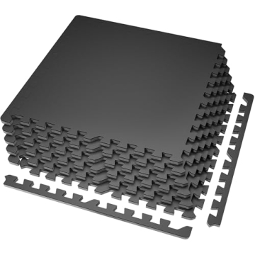 SUPERJARE 0.56'' Thick 6 Pcs 24 Sq Ft Rubber Top Exercise Equipment Mats, High Density EVA Foam Mats...