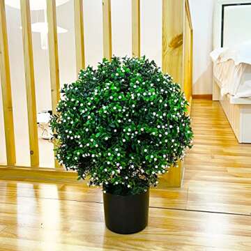 Sunnyglade 21.6” Tall Artificial Jasmine Topiary Ball Tree Set of 2 Pack Potted Bushes UV Resistan...