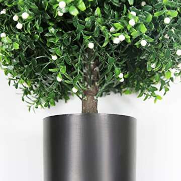 Sunnyglade 21.6” Tall Artificial Jasmine Topiary Ball Tree Set of 2 Pack Potted Bushes UV Resistant Potted Plants for Indoor Outdoor Home Garden (White)