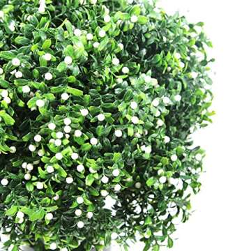 Sunnyglade 21.6” Tall Artificial Jasmine Topiary Ball Tree Set of 2 Pack Potted Bushes UV Resistant Potted Plants for Indoor Outdoor Home Garden (White)